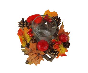 Herbst Glas-Windlicht mit Kürbissen 15cm